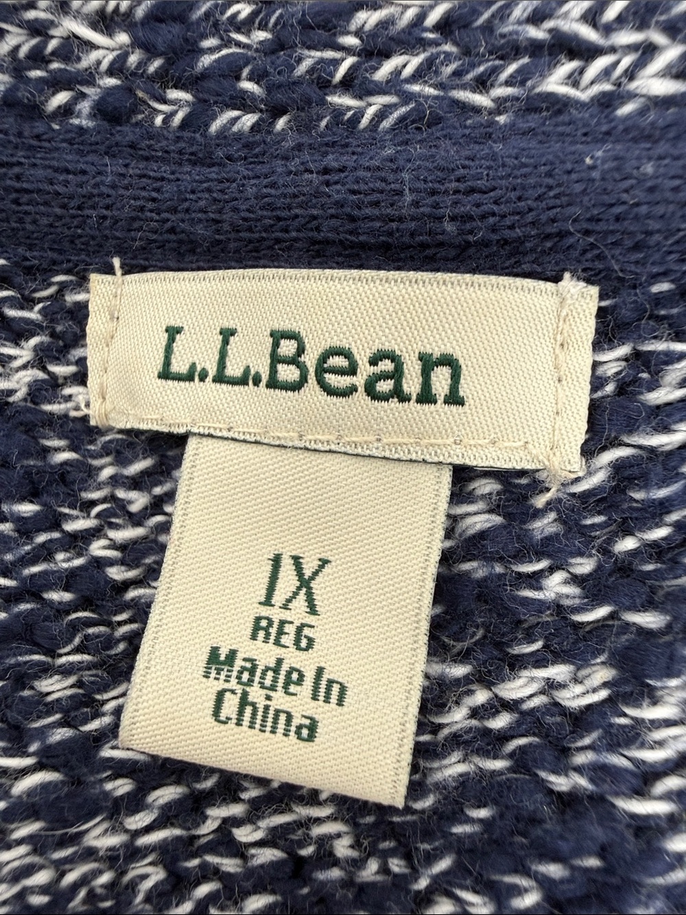 L.L.Bean Navy Blue Marled Cotton Open Front Long Cardigan Knit Sweater Size 1X - Picture 3 of 5